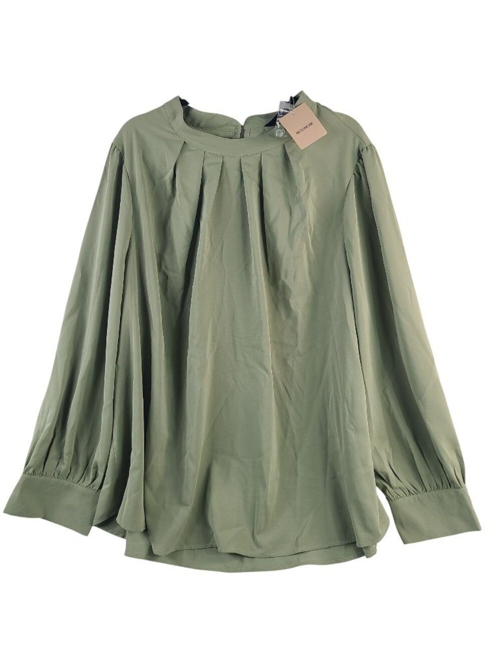 NEW Bloomchic Womens Pleated Sage Green Blouse With Button Cuffs Size US 26